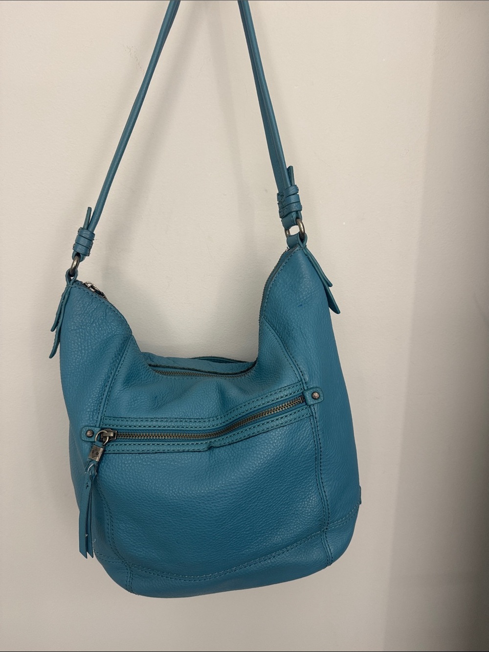 The Sak Teal Pebbled Leather Hobo Shoulder Bag